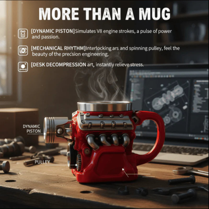🔥Handcrafted 3D Coffee Cup-V6/V8 3D Engine Stainless Steel Mug✨