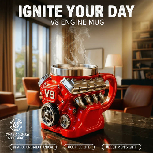 🔥Handcrafted 3D Coffee Cup-V6/V8 3D Engine Stainless Steel Mug✨