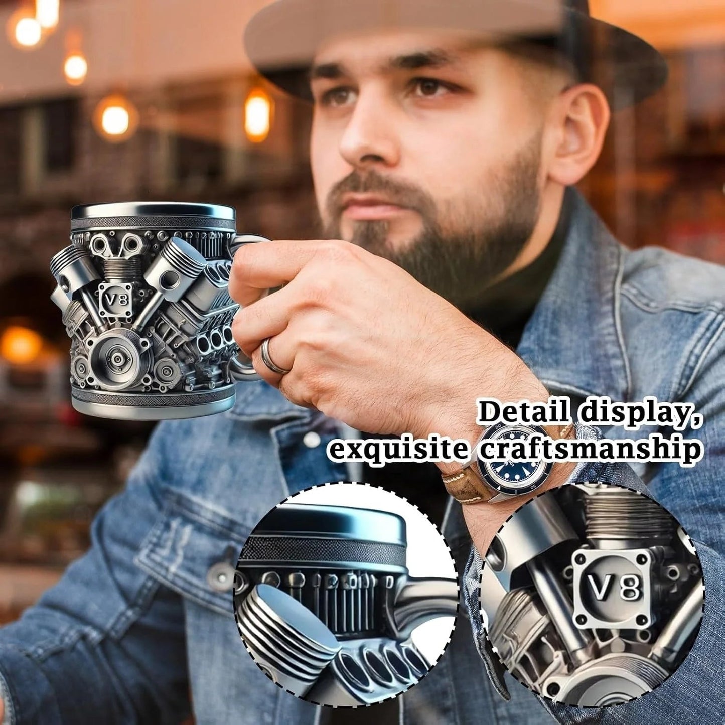 🔥Handcrafted 3D Coffee Cup-V6/V8 3D Engine Stainless Steel Mug✨