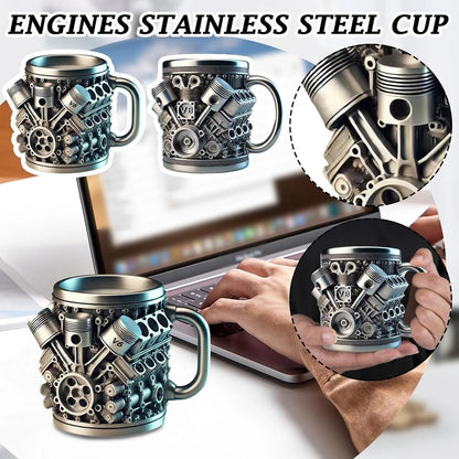 🔥Handcrafted 3D Coffee Cup-V6/V8 3D Engine Stainless Steel Mug✨