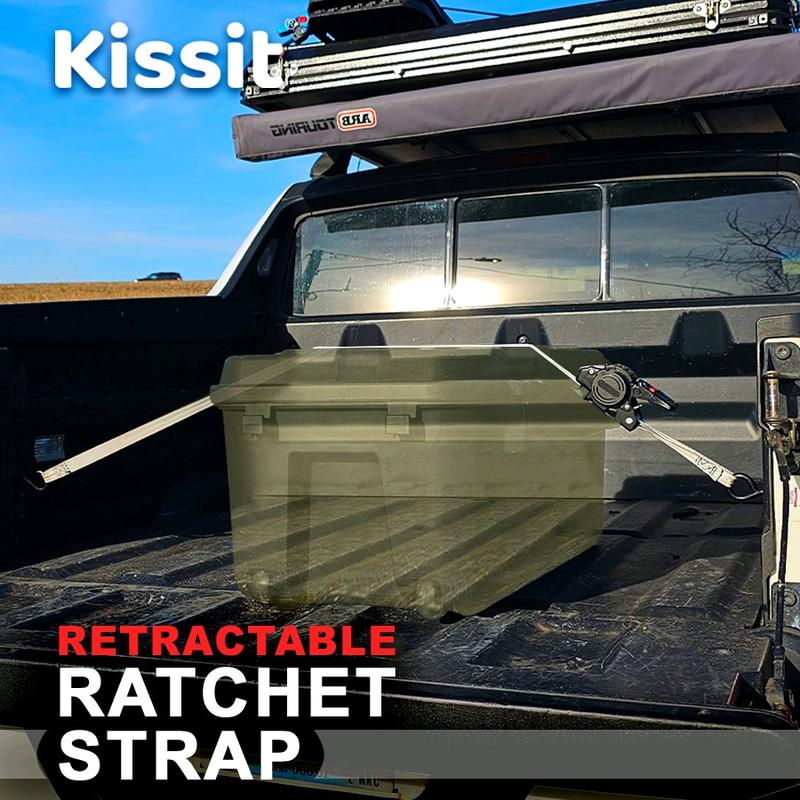 KISSIT Retractable Ratchet Tiedown Straps - 1209lb Max Break Strength - Includes 2 1" x 10 Tie Downs