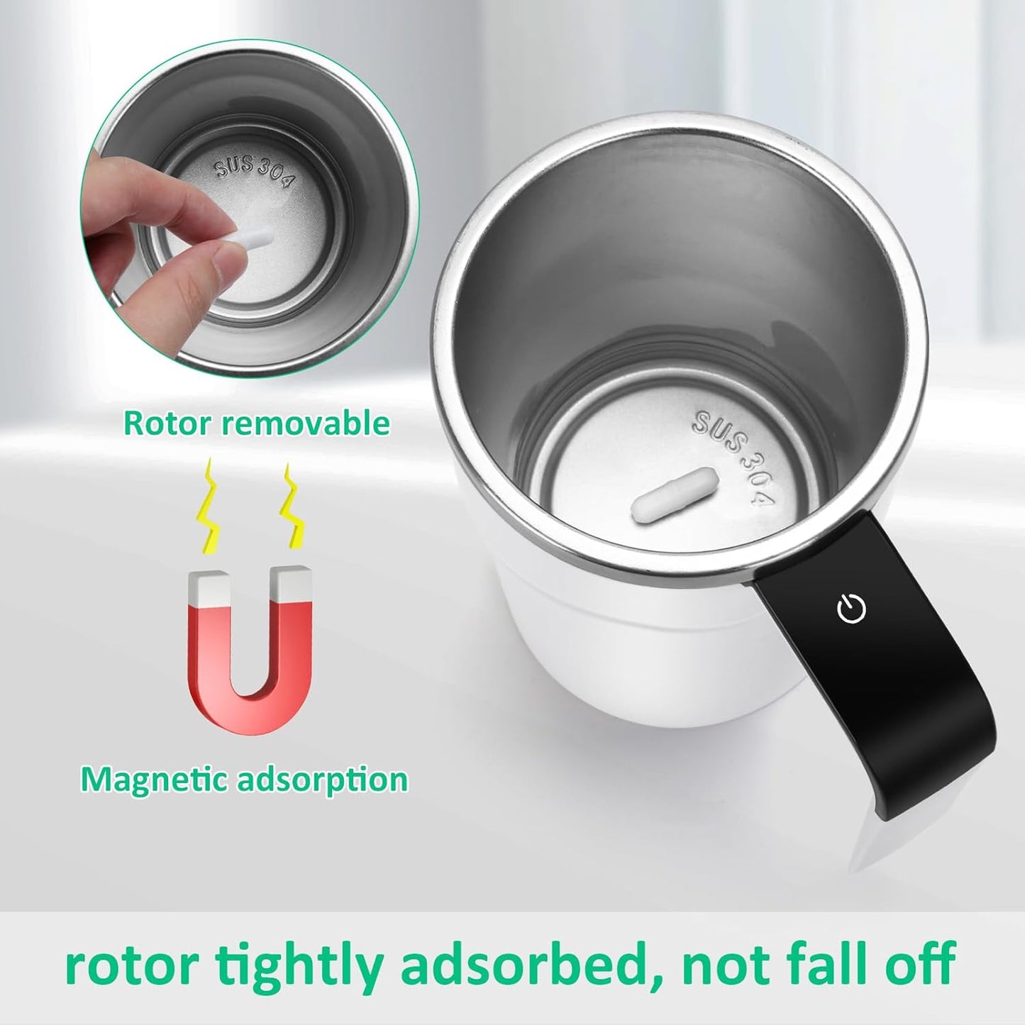 Self Stirring WHITE Mug. Auto Magnetic Coffee Mug with LED Display Temperature.