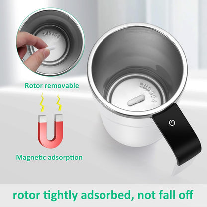 Self Stirring WHITE Mug. Auto Magnetic Coffee Mug with LED Display Temperature.