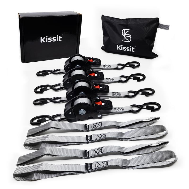 KISSIT Retractable Ratchet Tiedown Straps - 1209lb Max Break Strength - Includes 2 1" x 10 Tie Downs