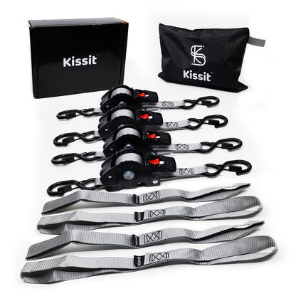 KISSIT Retractable Ratchet Tiedown Straps - 1209lb Max Break Strength - Includes 2 1" x 10 Tie Downs