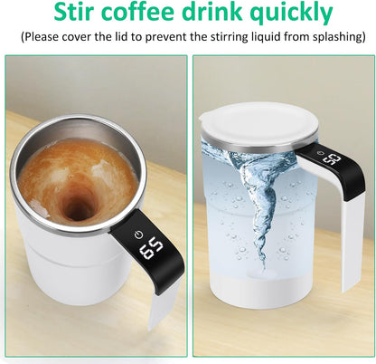 Self Stirring WHITE Mug. Auto Magnetic Coffee Mug with LED Display Temperature.