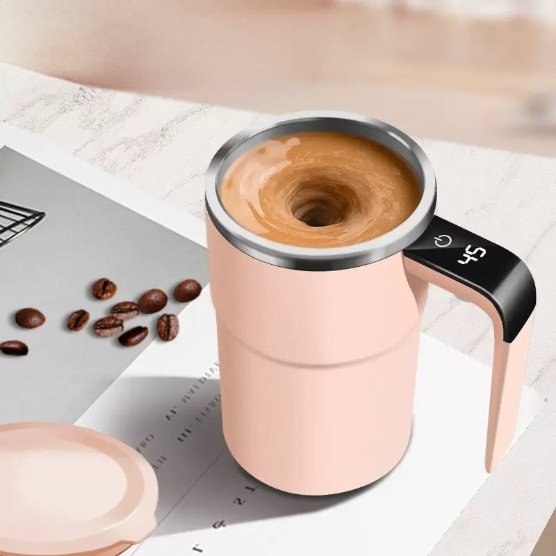 Self Stirring WHITE Mug. Auto Magnetic Coffee Mug with LED Display Temperature.