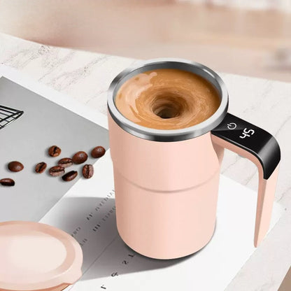Self Stirring WHITE Mug. Auto Magnetic Coffee Mug with LED Display Temperature.