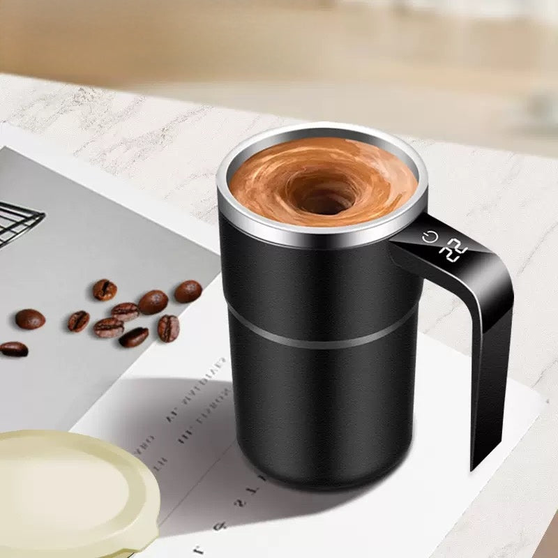 Self Stirring WHITE Mug. Auto Magnetic Coffee Mug with LED Display Temperature.