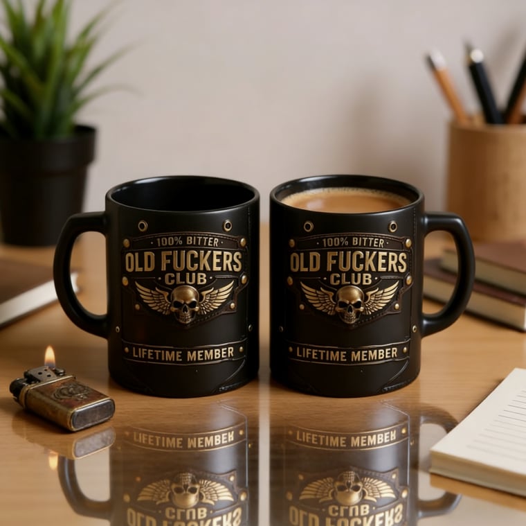 ☕ OLD FUCKERS CLUBTM Mug - 100% Bitter, Always Real. Lifetime Member. 😎💀
