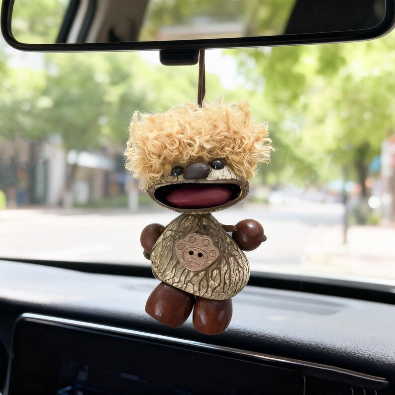 Mouse Car Charm, Nut Shell Brown Bear Ornament, Cute Animal Car Decor for Rearview Mirror, Unique Dashboard Accessory Gift for Drivers