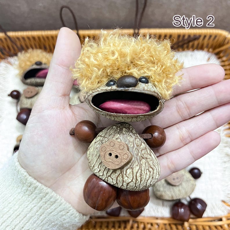 Mouse Car Charm, Nut Shell Brown Bear Ornament, Cute Animal Car Decor for Rearview Mirror, Unique Dashboard Accessory Gift for Drivers