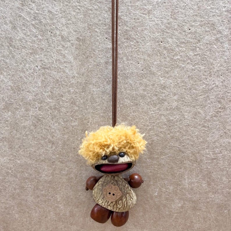 Mouse Car Charm, Nut Shell Brown Bear Ornament, Cute Animal Car Decor for Rearview Mirror, Unique Dashboard Accessory Gift for Drivers